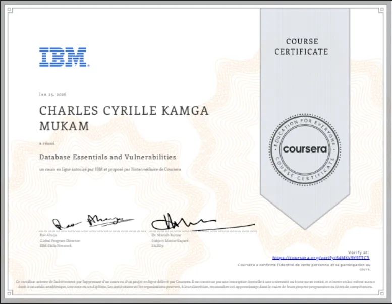 Badge officiel Database Essentials and Vulnerabilities